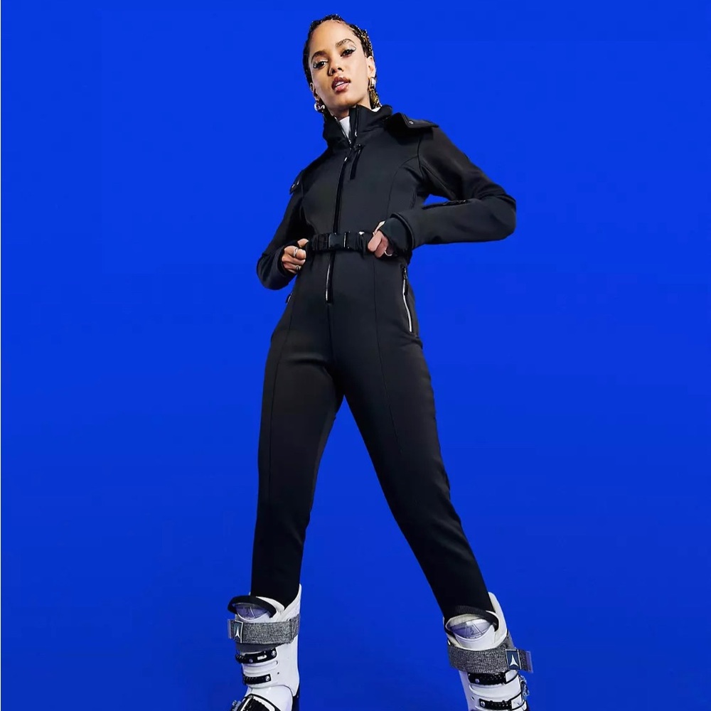 ASOS 4505 ski fitted belted ski suit with fur faux hood